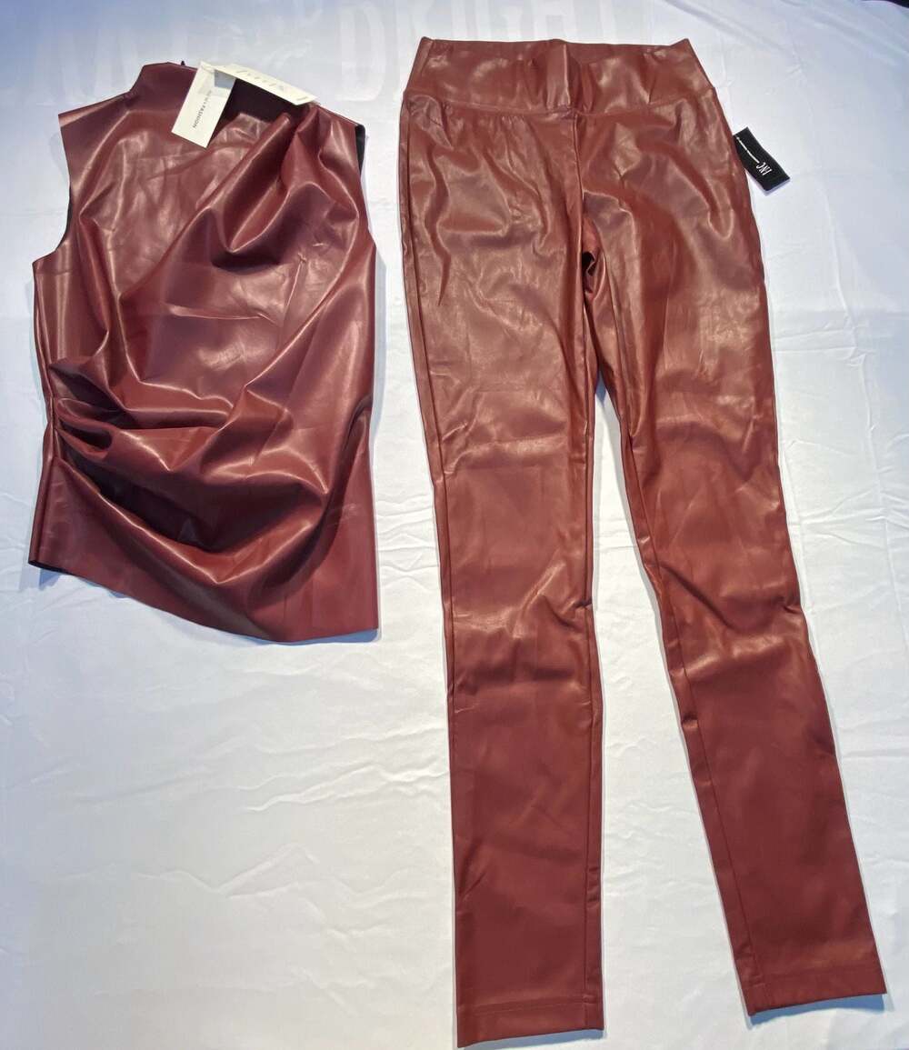INC International Concepts Faux Leather Top and Pants Set Size 4